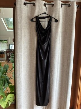 Fashion Nova Slinky Black Cowl Neck Maxi Dress “Drippin In Metallics”